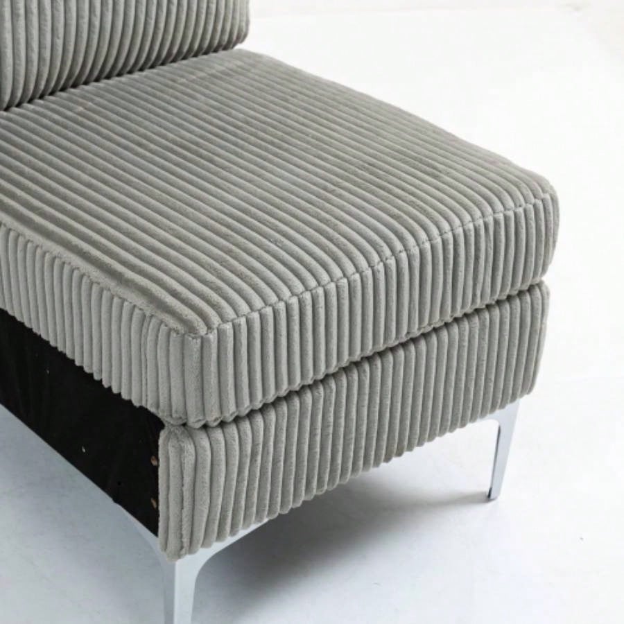 Modular Sectional Sofa Armless Module, Corduroy Sectional Couch, Single Couch Modular Armless Accent Chair with Back Cushion, Gray