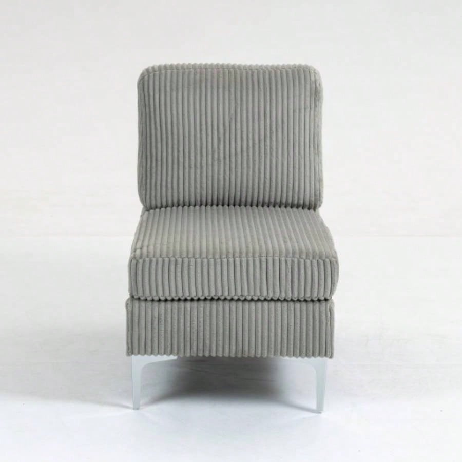 Modular Sectional Sofa Armless Module, Corduroy Sectional Couch, Single Couch Modular Armless Accent Chair with Back Cushion, Gray