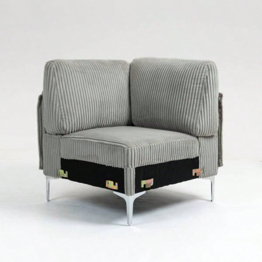 Modular Sectional Sofa Armless Module, Corduroy Sectional Couch, Single Couch Modular Armless Accent Chair with Back Cushion, Gray