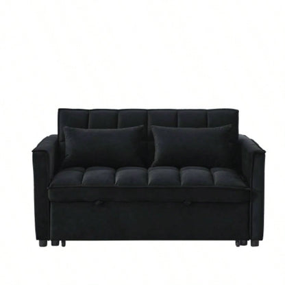 Sleeper Sofa, Convertible Sofa, Recliner, Bed, 3 - in - 1, 3 - Position Adjustable Backrest, 2 - Seater Sectional, Two Side Pockets, 2 Pillows Living Room, Apartment, etc. Velvet Black 54 Wide.