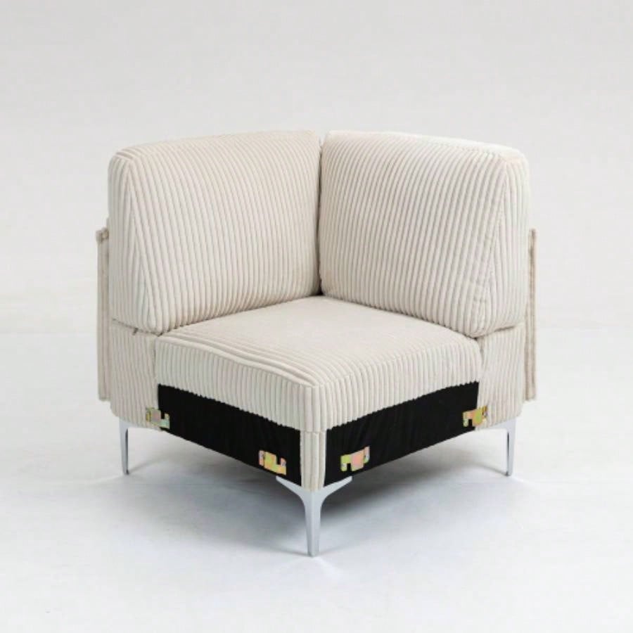 Modular Sectional Sofa Armless Module, Corduroy Sectional Couch, Single Couch Modular Armless Accent Chair with Back Cushion, Gray