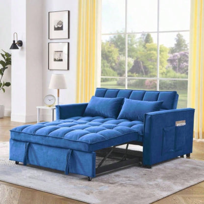 Sleeper Sofa, Convertible Sofa, Recliner, Bed, 3 - in - 1, 3 - Position Adjustable Backrest, 2 - Seater Sectional, Two Side Pockets, 2 Pillows Living Room, Apartment, etc. Velvet Black 54 Wide.