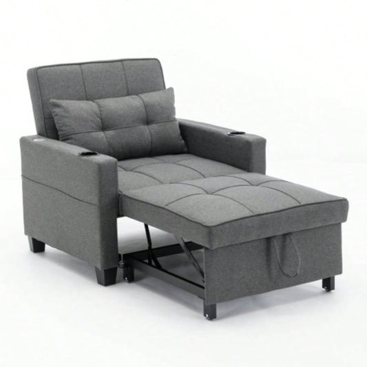 Futon Chair Bed Convertible Chair 3 - in - 1 Pull Out Sleeper Chair Beds with USB Ports, Wear - resistant and Anti - scratch, Armchair Bed Sleeper Living Room Dark Linen