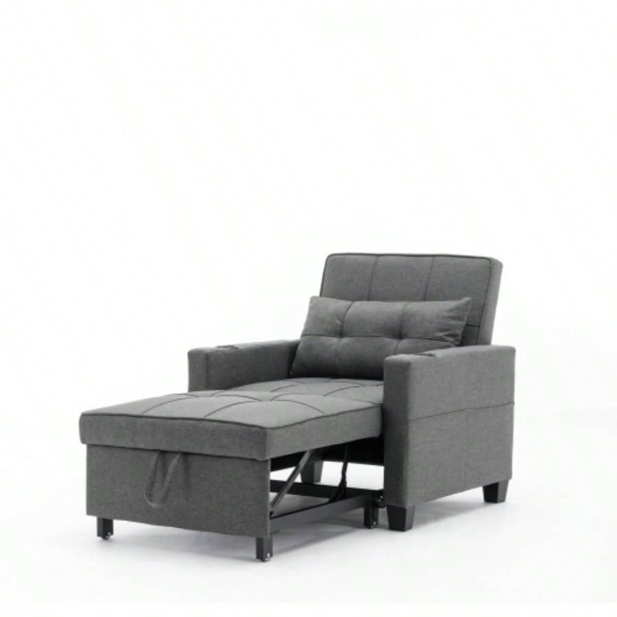 Futon Chair Bed Convertible Chair 3 - in - 1 Pull Out Sleeper Chair Beds with USB Ports, Wear - resistant and Anti - scratch, Armchair Bed Sleeper Living Room Dark Linen