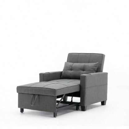 Futon Chair Bed Convertible Chair 3 - in - 1 Pull Out Sleeper Chair Beds with USB Ports, Wear - resistant and Anti - scratch, Armchair Bed Sleeper Living Room Dark Linen