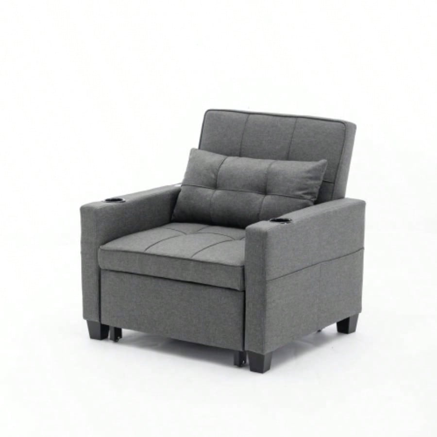 Futon Chair Bed Convertible Chair 3 - in - 1 Pull Out Sleeper Chair Beds with USB Ports, Wear - resistant and Anti - scratch, Armchair Bed Sleeper Living Room Dark Linen