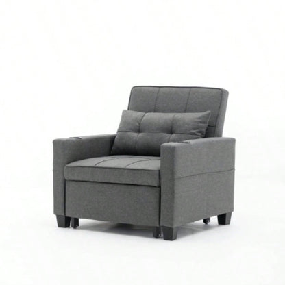 Futon Chair Bed Convertible Chair 3 - in - 1 Pull Out Sleeper Chair Beds with USB Ports, Wear - resistant and Anti - scratch, Armchair Bed Sleeper Living Room Dark Linen