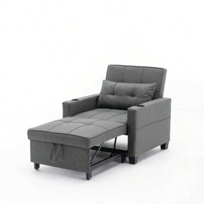 Futon Chair Bed Convertible Chair 3 - in - 1 Pull Out Sleeper Chair Beds with USB Ports, Wear - resistant and Anti - scratch, Armchair Bed Sleeper Living Room Dark Linen