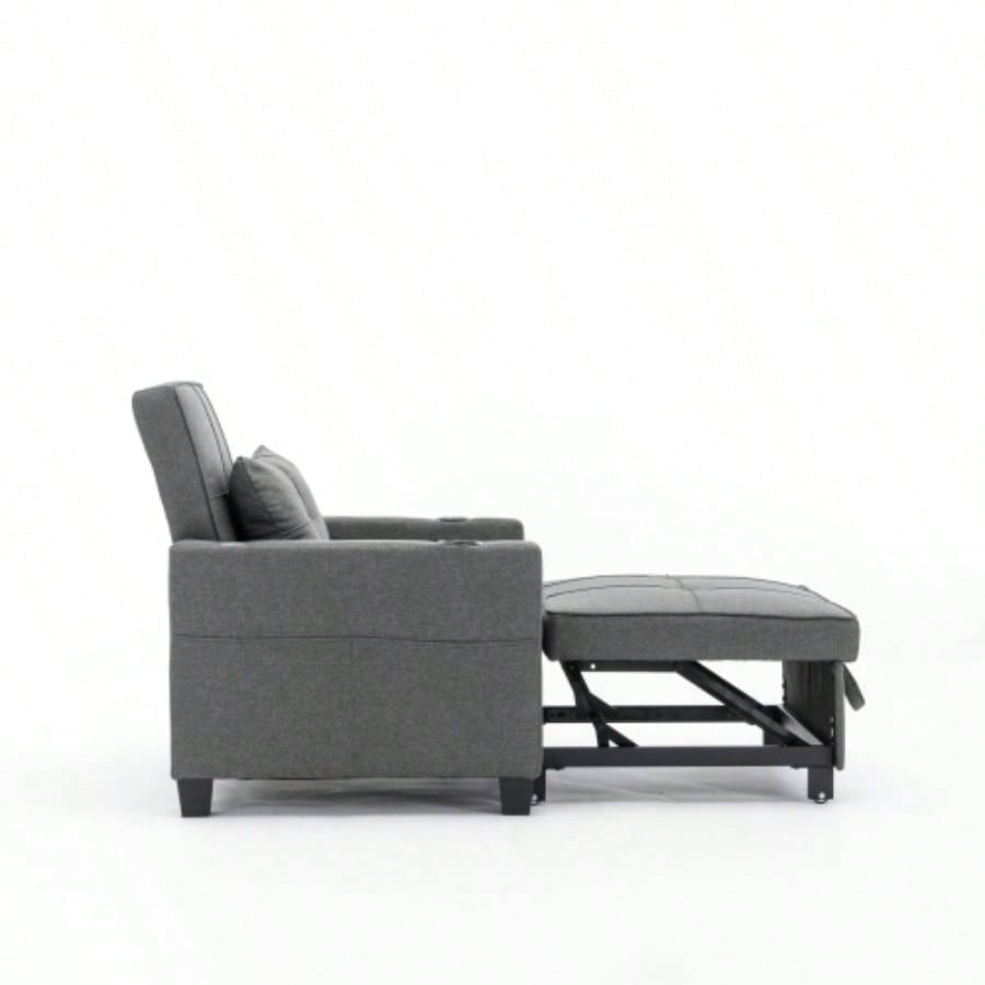 Futon Chair Bed Convertible Chair 3 - in - 1 Pull Out Sleeper Chair Beds with USB Ports, Wear - resistant and Anti - scratch, Armchair Bed Sleeper Living Room Dark Linen