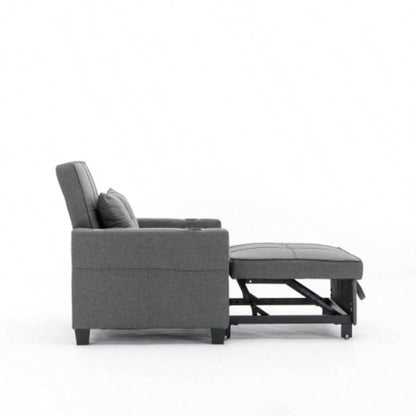 Futon Chair Bed Convertible Chair 3 - in - 1 Pull Out Sleeper Chair Beds with USB Ports, Wear - resistant and Anti - scratch, Armchair Bed Sleeper Living Room Dark Linen