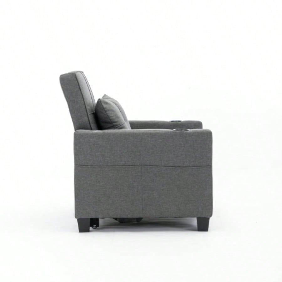 Futon Chair Bed Convertible Chair 3 - in - 1 Pull Out Sleeper Chair Beds with USB Ports, Wear - resistant and Anti - scratch, Armchair Bed Sleeper Living Room Dark Linen