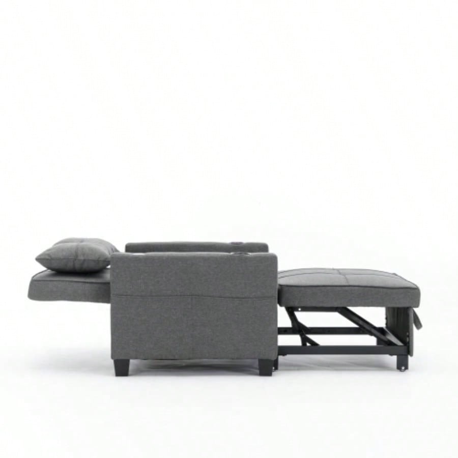 Futon Chair Bed Convertible Chair 3 - in - 1 Pull Out Sleeper Chair Beds with USB Ports, Wear - resistant and Anti - scratch, Armchair Bed Sleeper Living Room Dark Linen