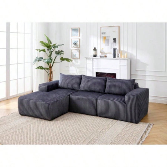 Modern Minimalist Modular Sectional Sofa, L - Shape Upholstered Cloud Couch with Deep Seats, Right Facing Chaise Living Room - Dark Gray