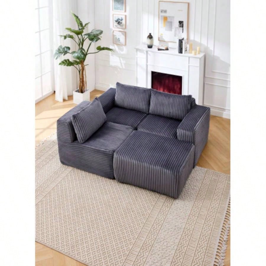 Modern Minimalist Modular Sectional Sofa, L - Shape Upholstered Cloud Couch with Deep Seats, Right Facing Chaise Living Room - Dark Gray