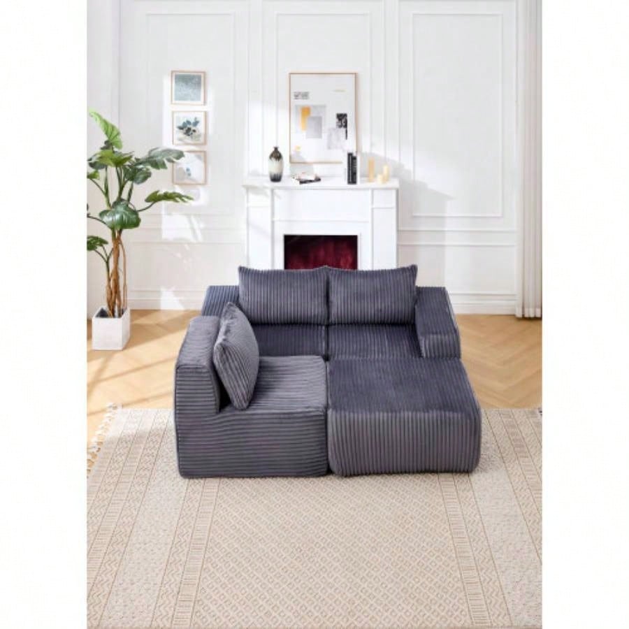 Modern Minimalist Modular Sectional Sofa, L - Shape Upholstered Cloud Couch with Deep Seats, Right Facing Chaise Living Room - Dark Gray