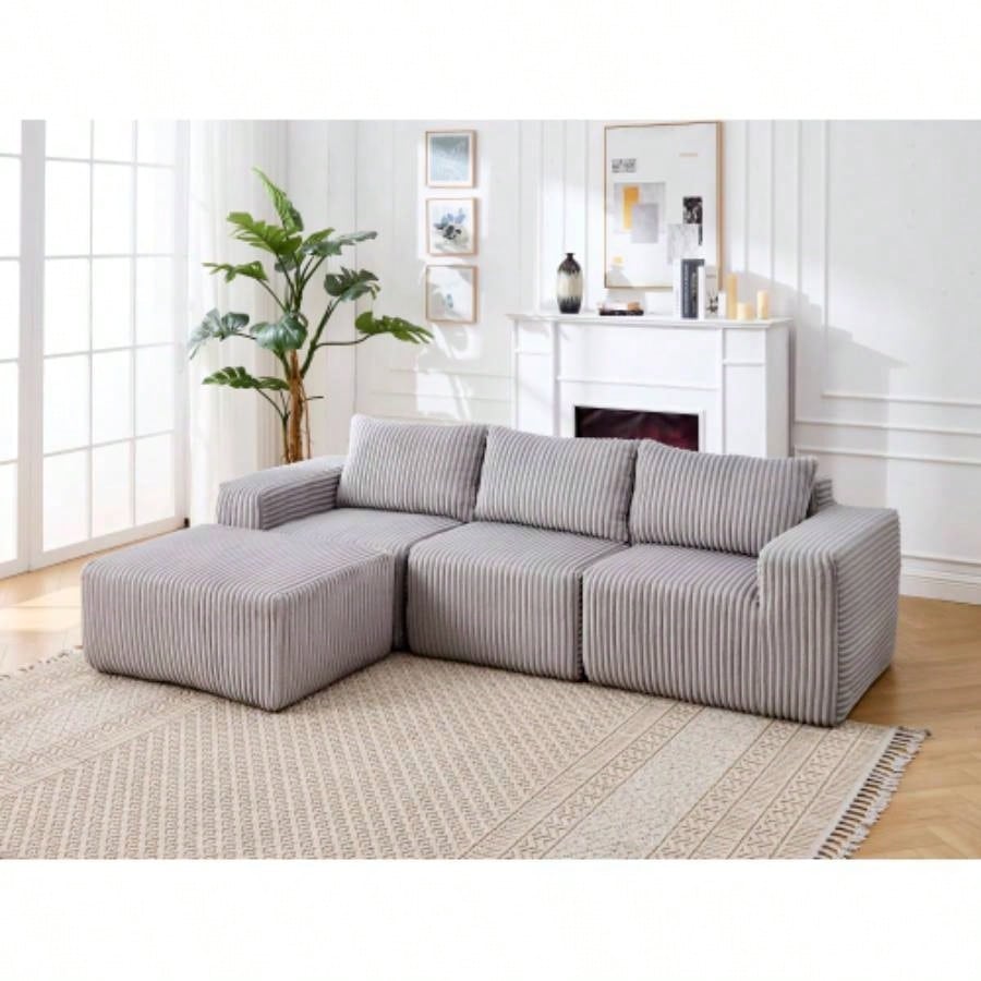 Modern Minimalist Modular Sectional Sofa, L - Shape Upholstered Cloud Couch with Deep Seats, Right Facing Chaise Living Room - Dark Gray