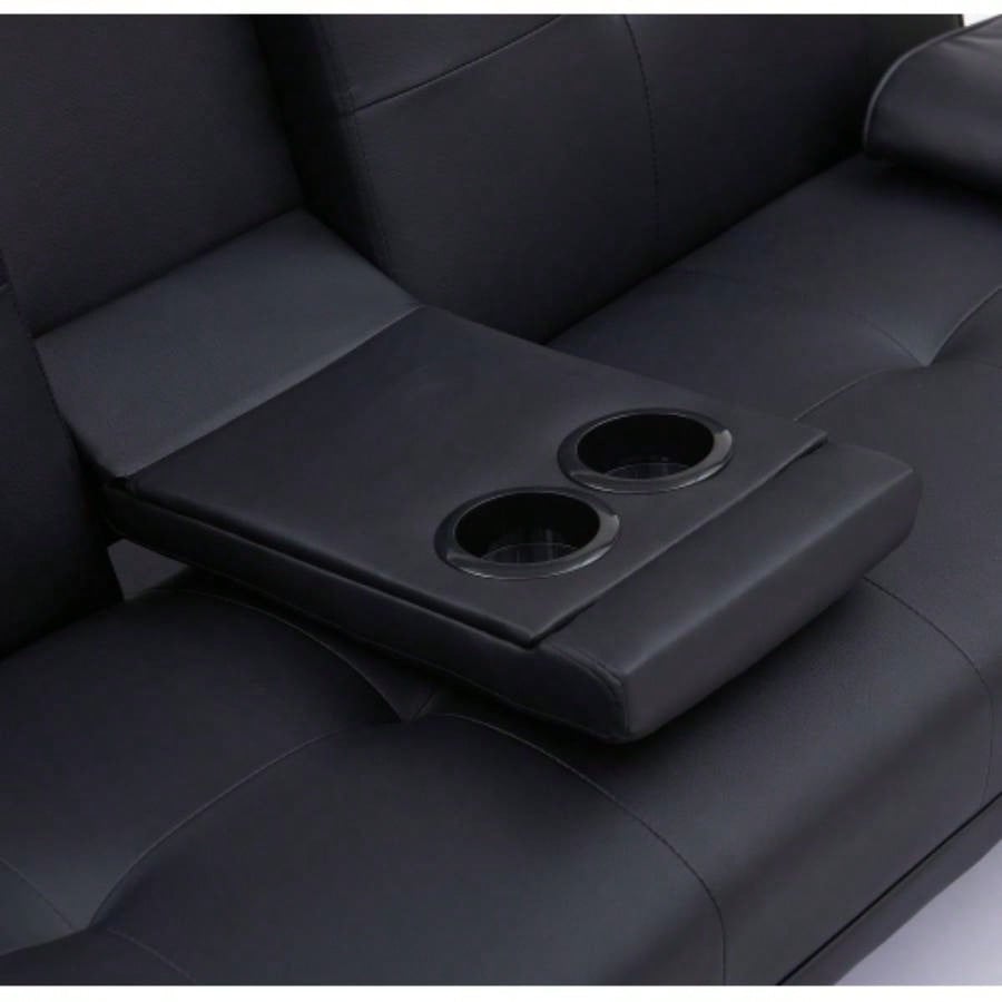 Black Leather Office Double Folding Sofa Bed with Matching Coffee Table, Multifunctional Design