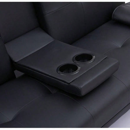Black Leather Office Double Folding Sofa Bed with Matching Coffee Table, Multifunctional Design