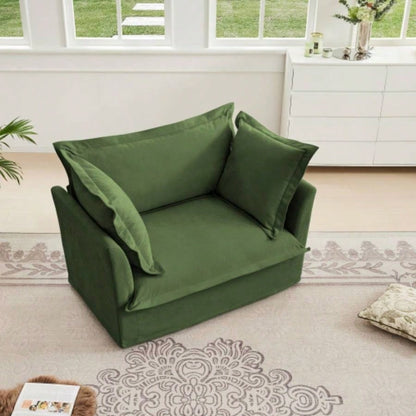 Slip - covered Armchair with 1 Big Back Cushion and 2 Big Toss Pillows, Single Deep Comfy Single Couch Sofa Multiple Large Soft Pillows, Chenille Fabric, Green