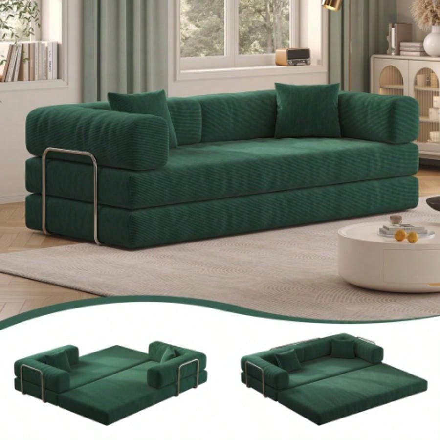 78.8inch Modular Sectional Sofa, Convertible Pudding Block Sofa, Floor Standing Sofa Bed Arm Comfort Sofa Bed, Compression Sofa Living Room and Bedroom - Green