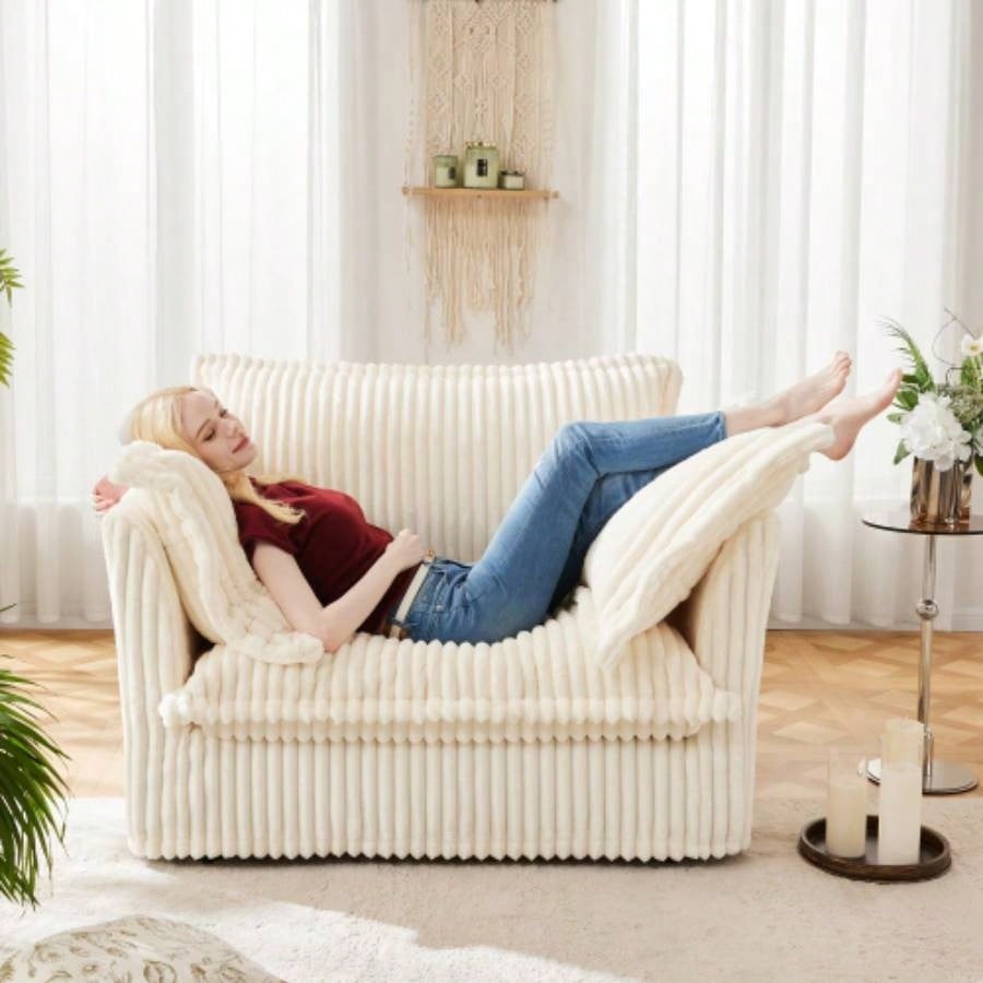 Slip - covered Armchair with 1 Big Back Cushion and 2 Big Toss Pillows, Single Deep Comfy Single Couch Sofa Multiple Large Soft Pillows, Chenille Fabric, Green