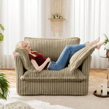 Slip - covered Armchair with 1 Big Back Cushion and 2 Big Toss Pillows, Single Deep Comfy Single Couch Sofa Multiple Large Soft Pillows, Chenille Fabric, Green