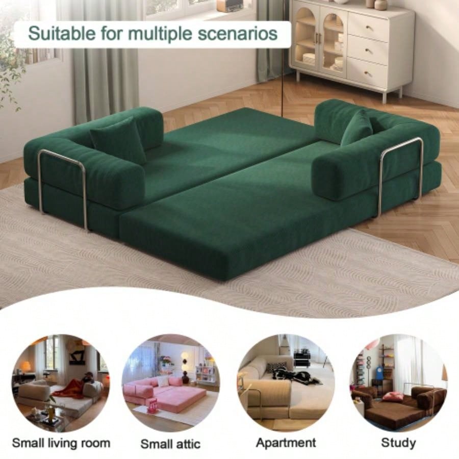 78.8inch Modular Sectional Sofa, Convertible Pudding Block Sofa, Floor Standing Sofa Bed Arm Comfort Sofa Bed, Compression Sofa Living Room and Bedroom - Green