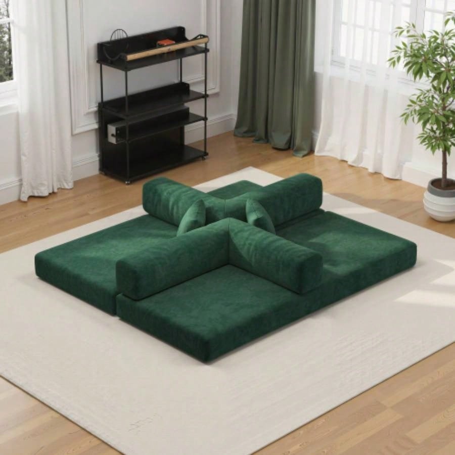 78.8inch Modular Sectional Sofa, Convertible Pudding Block Sofa, Floor Standing Sofa Bed Arm Comfort Sofa Bed, Compression Sofa Living Room and Bedroom - Green