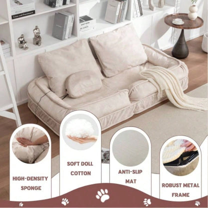 Upholstered Human Dog Bed Adult Pets, with 5 Adjustable Position Massage Pillow, Bean Bag floor sofa with 2 Soft Pillows