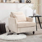 Wood Frame Armchair, Modern Accent Chair Lounge Chair Living Room, Tufted Club Chair, Mid Modern Arm Chairs with Studded, Solid Wood Frame, Bedroom, ReadingBeige Chenille