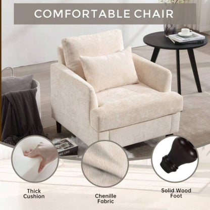 Wood Frame Armchair, Modern Accent Chair Lounge Chair Living Room, Tufted Club Chair, Mid Modern Arm Chairs with Studded, Solid Wood Frame, Bedroom, ReadingBeige Chenille