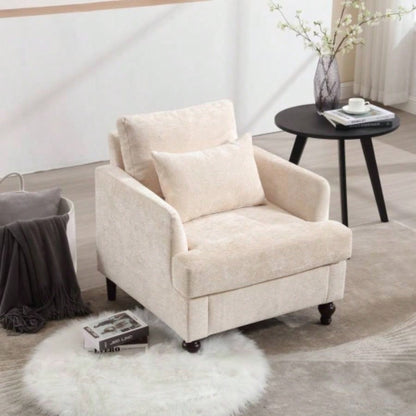 Wood Frame Armchair, Modern Accent Chair Lounge Chair Living Room, Tufted Club Chair, Mid Modern Arm Chairs with Studded, Solid Wood Frame, Bedroom, ReadingBeige Chenille