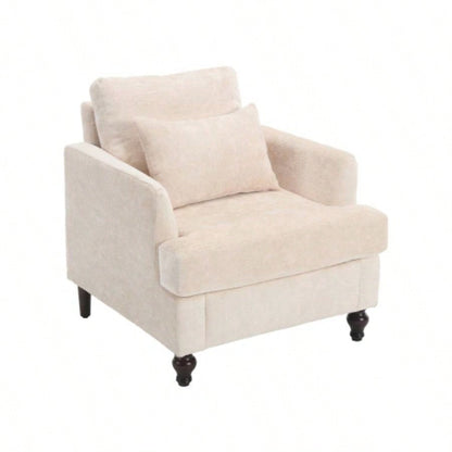 Wood Frame Armchair, Modern Accent Chair Lounge Chair Living Room, Tufted Club Chair, Mid Modern Arm Chairs with Studded, Solid Wood Frame, Bedroom, ReadingBeige Chenille