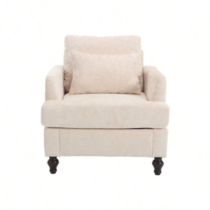 Wood Frame Armchair, Modern Accent Chair Lounge Chair Living Room, Tufted Club Chair, Mid Modern Arm Chairs with Studded, Solid Wood Frame, Bedroom, ReadingBeige Chenille
