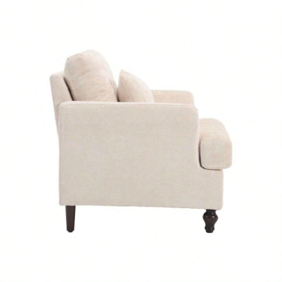 Wood Frame Armchair, Modern Accent Chair Lounge Chair Living Room, Tufted Club Chair, Mid Modern Arm Chairs with Studded, Solid Wood Frame, Bedroom, ReadingBeige Chenille