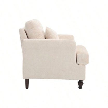 Wood Frame Armchair, Modern Accent Chair Lounge Chair Living Room, Tufted Club Chair, Mid Modern Arm Chairs with Studded, Solid Wood Frame, Bedroom, ReadingBeige Chenille
