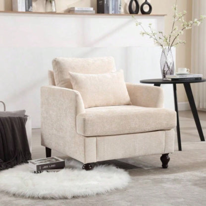 Wood Frame Armchair, Modern Accent Chair Lounge Chair Living Room, Tufted Club Chair, Mid Modern Arm Chairs with Studded, Solid Wood Frame, Bedroom, ReadingBeige Chenille