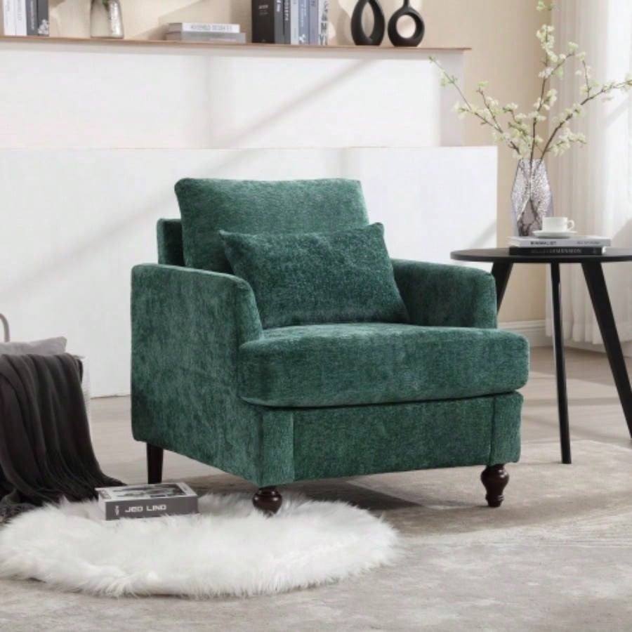 Wood Frame Armchair, Modern Accent Chair Lounge Chair Living Room, Tufted Club Chair, Mid Modern Arm Chairs with Studded, Solid Wood Frame, Bedroom, ReadingBeige Chenille