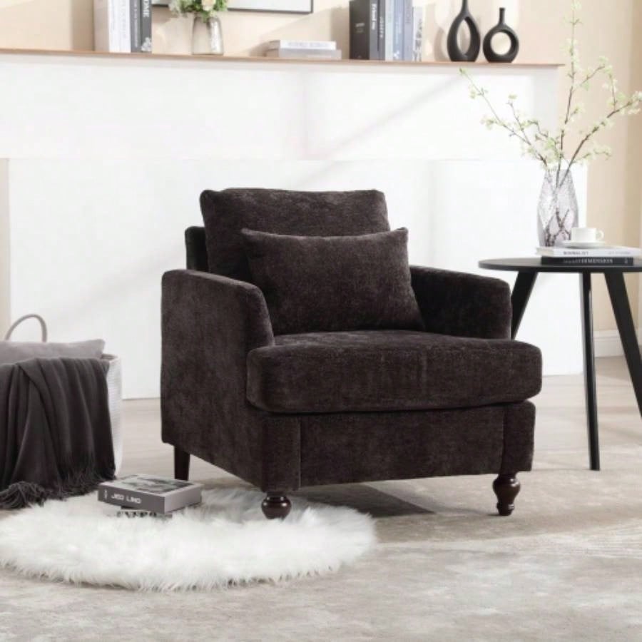 Wood Frame Armchair, Modern Accent Chair Lounge Chair Living Room, Tufted Club Chair, Mid Modern Arm Chairs with Studded, Solid Wood Frame, Bedroom, ReadingBeige Chenille