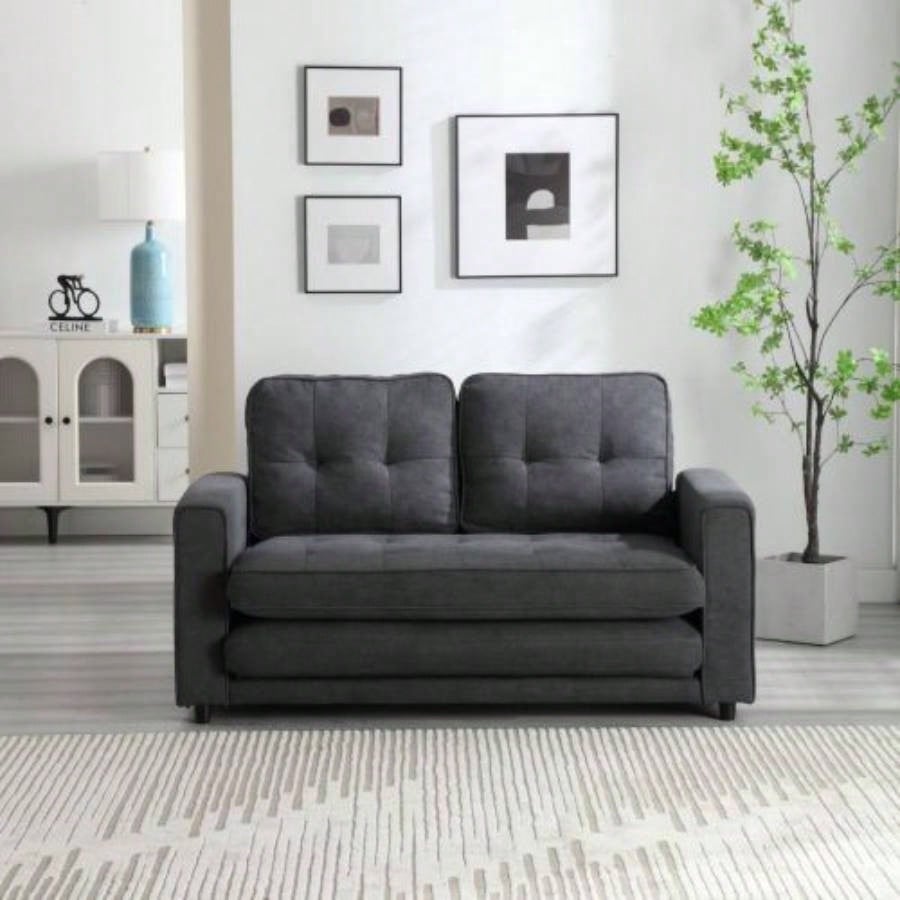 3 Fold Sofa, Convertible Futon Couch sleeper sofabed, Space saving loveseat, Pull Out Couch Bed Living Room, Dark Gray Light Gray Beige, Velvet linen fabric
