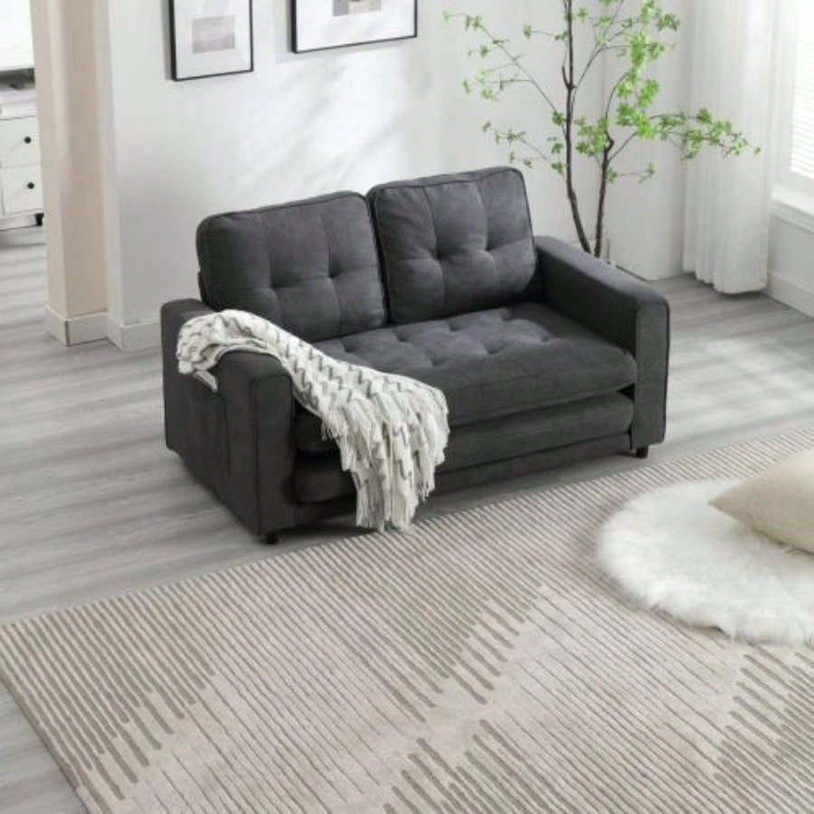 3 Fold Sofa, Convertible Futon Couch sleeper sofabed, Space saving loveseat, Pull Out Couch Bed Living Room, Dark Gray Light Gray Beige, Velvet linen fabric