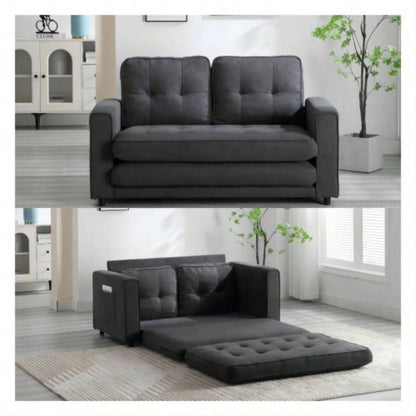 3 Fold Sofa, Convertible Futon Couch sleeper sofabed, Space saving loveseat, Pull Out Couch Bed Living Room, Dark Gray Light Gray Beige, Velvet linen fabric