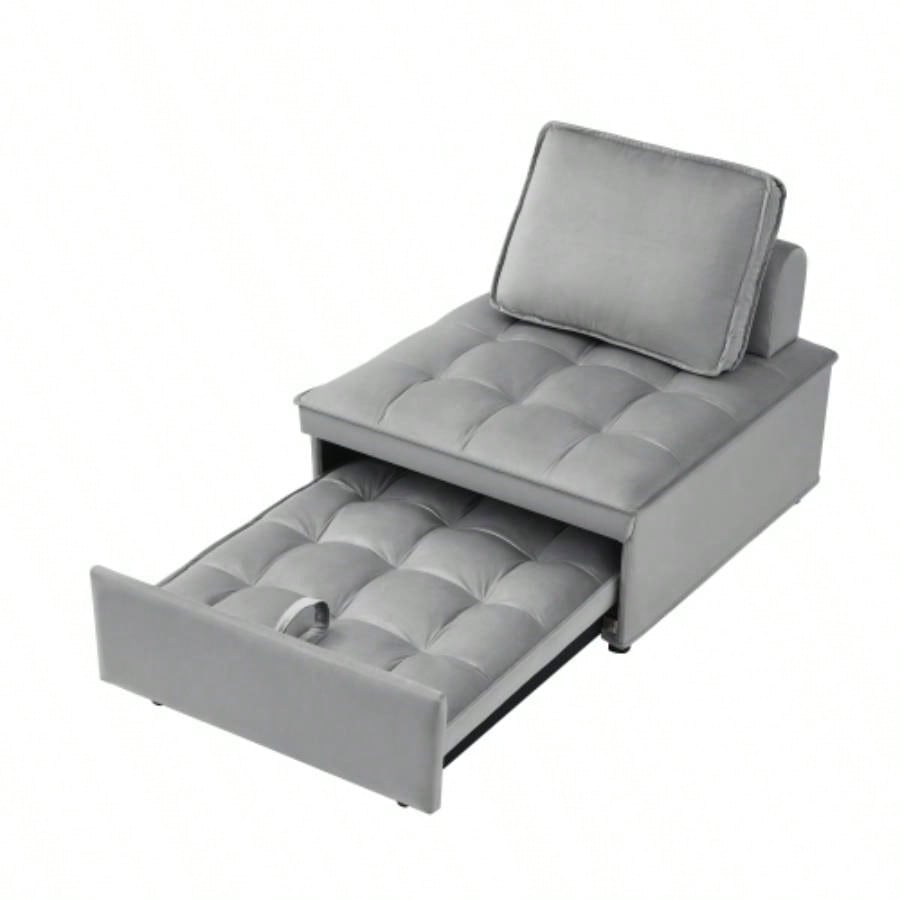 Convertible sleeping Sofa Bed, Modern velvet fabric single seater Sofa, Sleeping Sofabed with 1 back pillow and removable back, Single comfortable Recliner Sofabed office, living room apartment