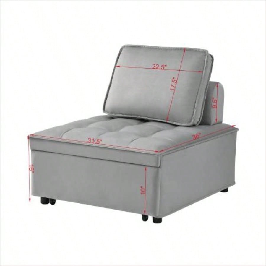 Convertible sleeping Sofa Bed, Modern velvet fabric single seater Sofa, Sleeping Sofabed with 1 back pillow and removable back, Single comfortable Recliner Sofabed office, living room apartment