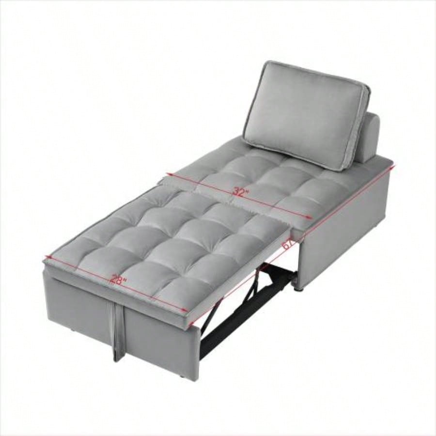 Convertible sleeping Sofa Bed, Modern velvet fabric single seater Sofa, Sleeping Sofabed with 1 back pillow and removable back, Single comfortable Recliner Sofabed office, living room apartment