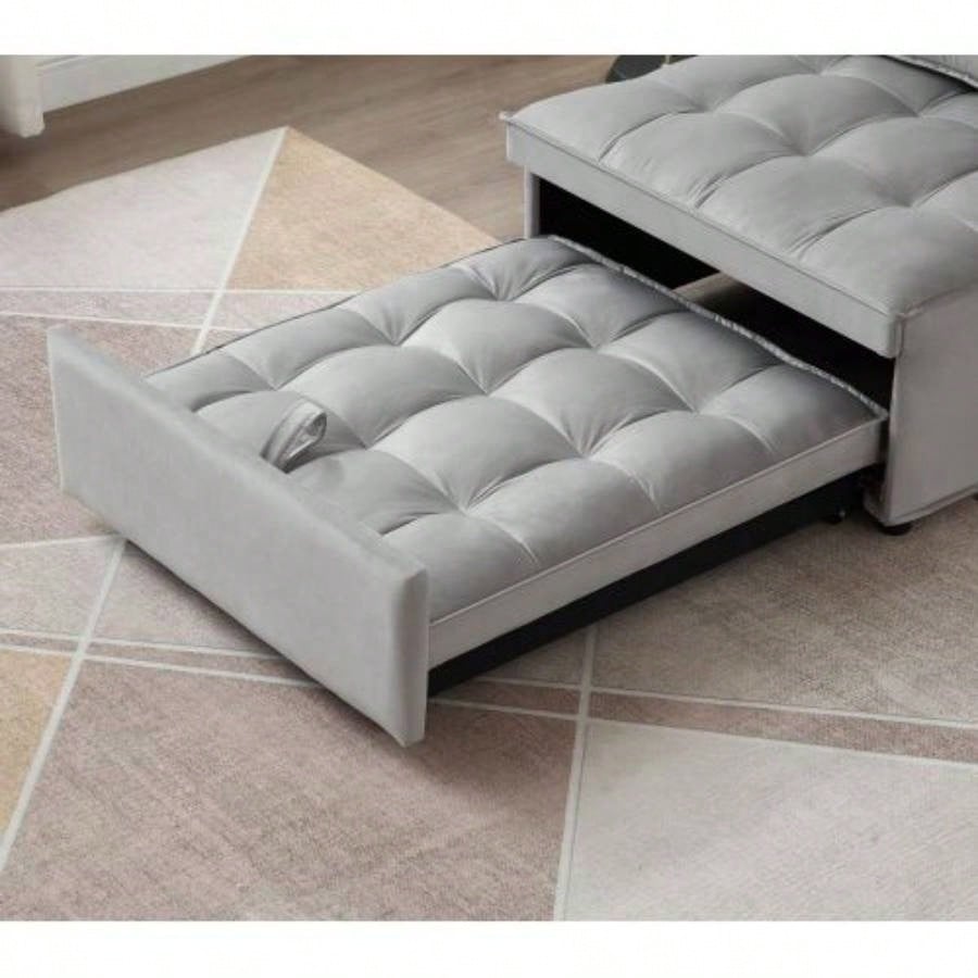 Convertible sleeping Sofa Bed, Modern velvet fabric single seater Sofa, Sleeping Sofabed with 1 back pillow and removable back, Single comfortable Recliner Sofabed office, living room apartment