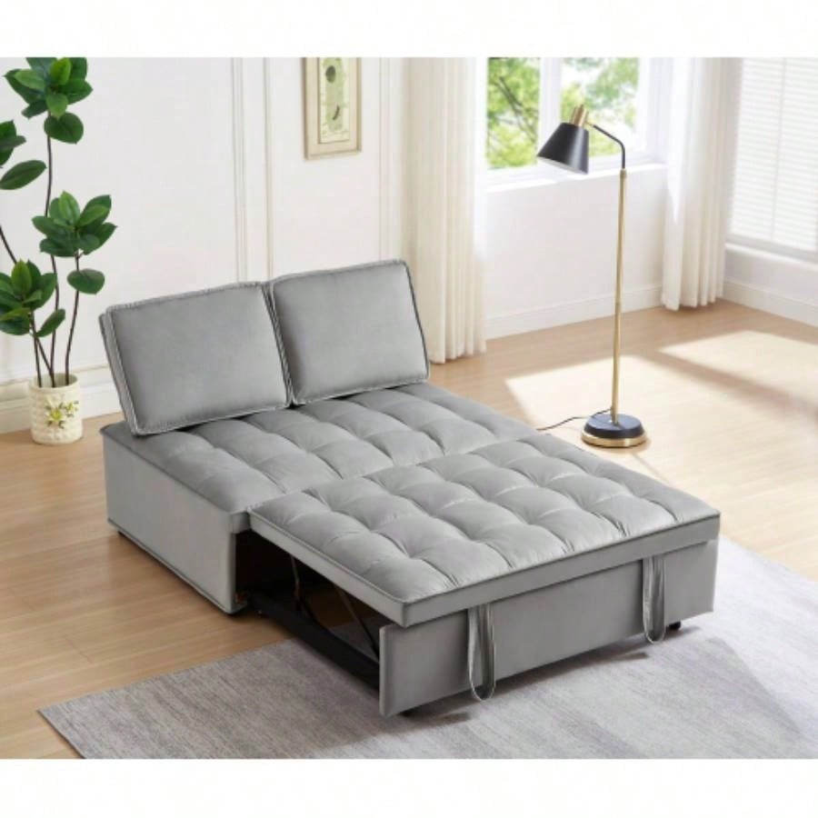 Convertible sleeping Sofa Bed, Modern velvet fabric single seater Sofa, Sleeping Sofabed with 1 back pillow and removable back, Single comfortable Recliner Sofabed office, living room apartment