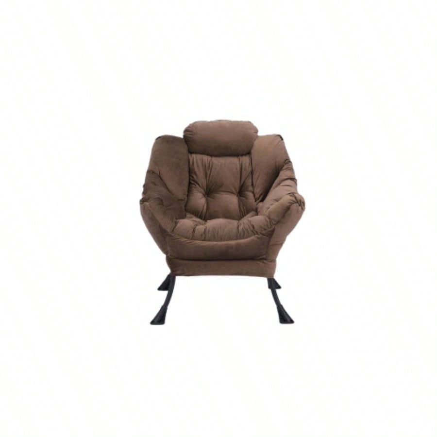 Living Room Chairs Modern Cotton Fabric Lazy Chair, Accent Contemporary Lounge Chair, Single Steel Frame Leisure Sofa Chair with Armrests and A Side Pocket Brown, with ottoman, with footrest