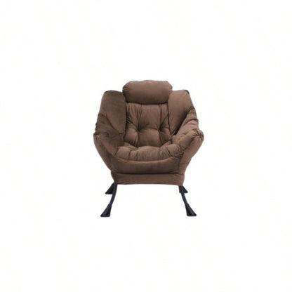 Living Room Chairs Modern Cotton Fabric Lazy Chair, Accent Contemporary Lounge Chair, Single Steel Frame Leisure Sofa Chair with Armrests and A Side Pocket Brown, with ottoman, with footrest