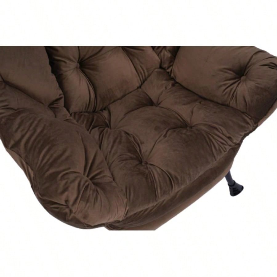 Living Room Chairs Modern Cotton Fabric Lazy Chair, Accent Contemporary Lounge Chair, Single Steel Frame Leisure Sofa Chair with Armrests and A Side Pocket Brown, with ottoman, with footrest